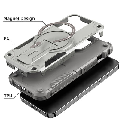 ELECTROPRIME For iPhone 15 Plus Armor Magsafe Holder PC Hybrid TPU Phone Case(Grey)