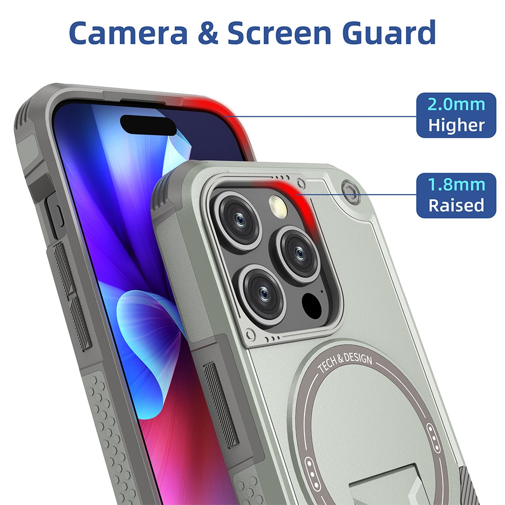 ELECTROPRIME For iPhone 15 Plus Armor Magsafe Holder PC Hybrid TPU Phone Case(Grey)