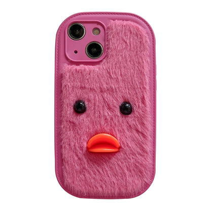 ELECTROPRIME For iPhone 15 Plush Black Eyes Duck TPU Phone Case(Rose Red)
