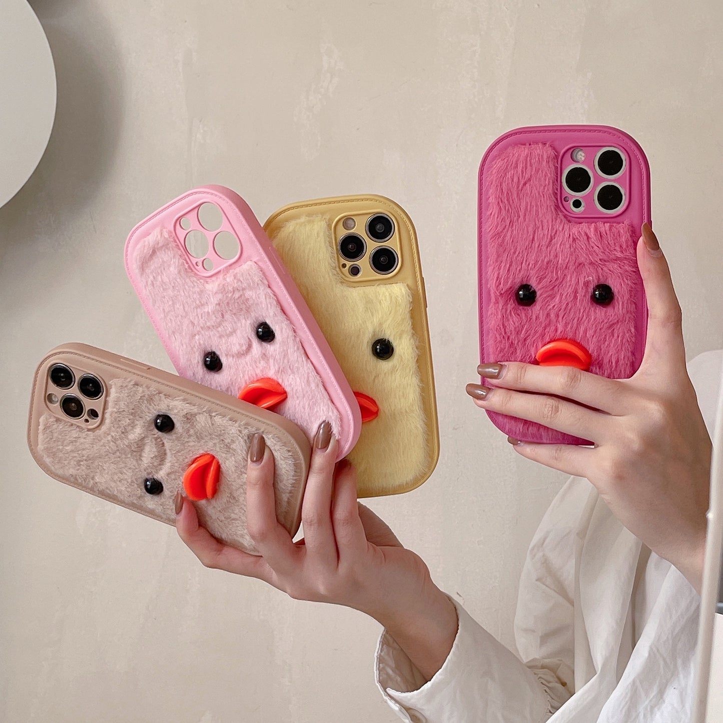 ELECTROPRIME For iPhone 15 Plush Black Eyes Duck TPU Phone Case(Rose Red)
