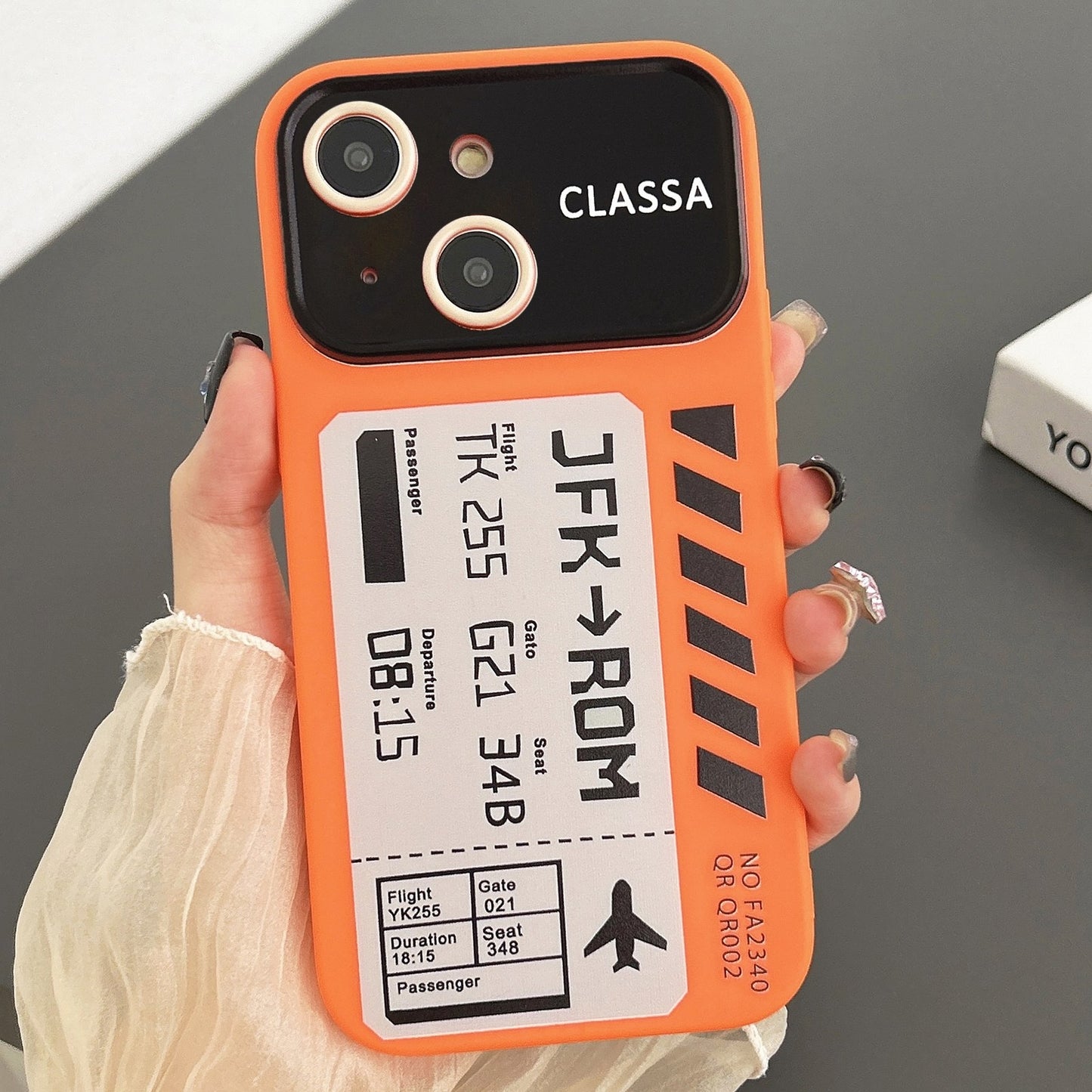 ELECTROPRIME For iPhone 15 Ticket Pattern Large Window TPU Phone Case(Orange)