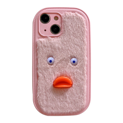 ELECTROPRIME For iPhone 15 Plush White Eyes Duck TPU Phone Case(Pink)