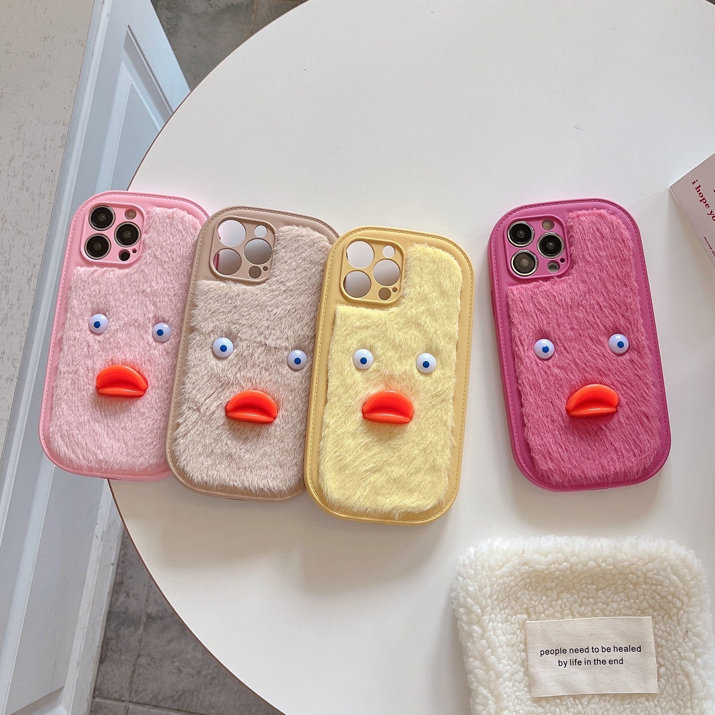 ELECTROPRIME For iPhone 15 Plush White Eyes Duck TPU Phone Case(Yellow)