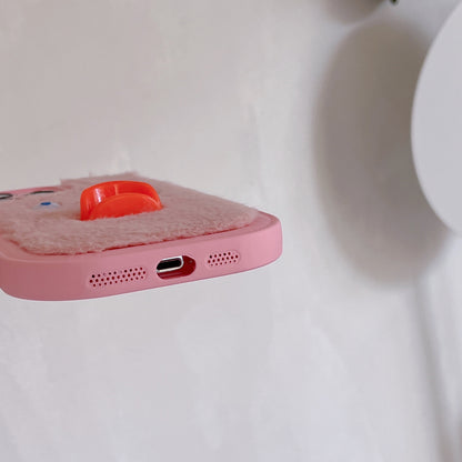 ELECTROPRIME For iPhone 15 Plush White Eyes Duck TPU Phone Case(Pink)