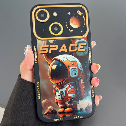 ELECTROPRIME For iPhone 15 Astronaut Pattern Large Window TPU Phone Case(Orange)