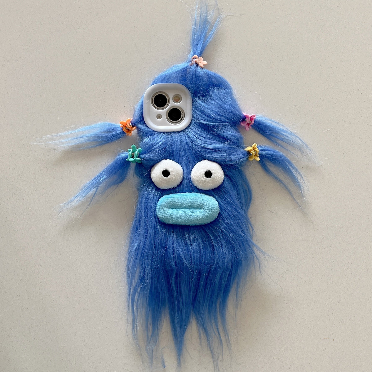 ELECTROPRIME For iPhone 15 Tied Hairstyle Plush Monster TPU Phone Case(Blue)