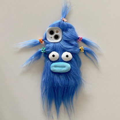 ELECTROPRIME For iPhone 15 Tied Hairstyle Plush Monster TPU Phone Case(Blue)