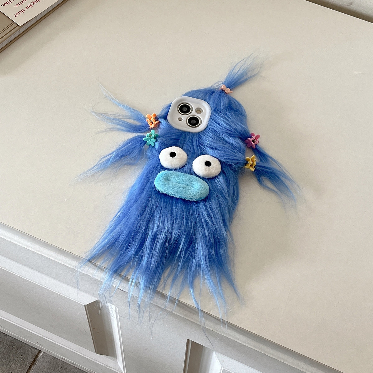 ELECTROPRIME For iPhone 15 Tied Hairstyle Plush Monster TPU Phone Case(Blue)