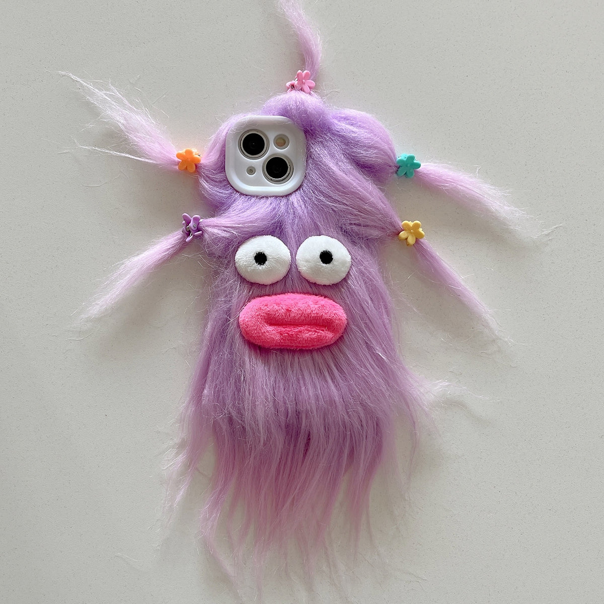 ELECTROPRIME For iPhone 15 Tied Hairstyle Plush Monster TPU Phone Case(Purple)