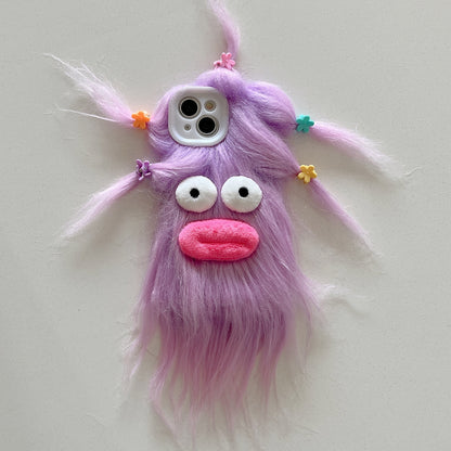 ELECTROPRIME For iPhone 15 Tied Hairstyle Plush Monster TPU Phone Case(Purple)