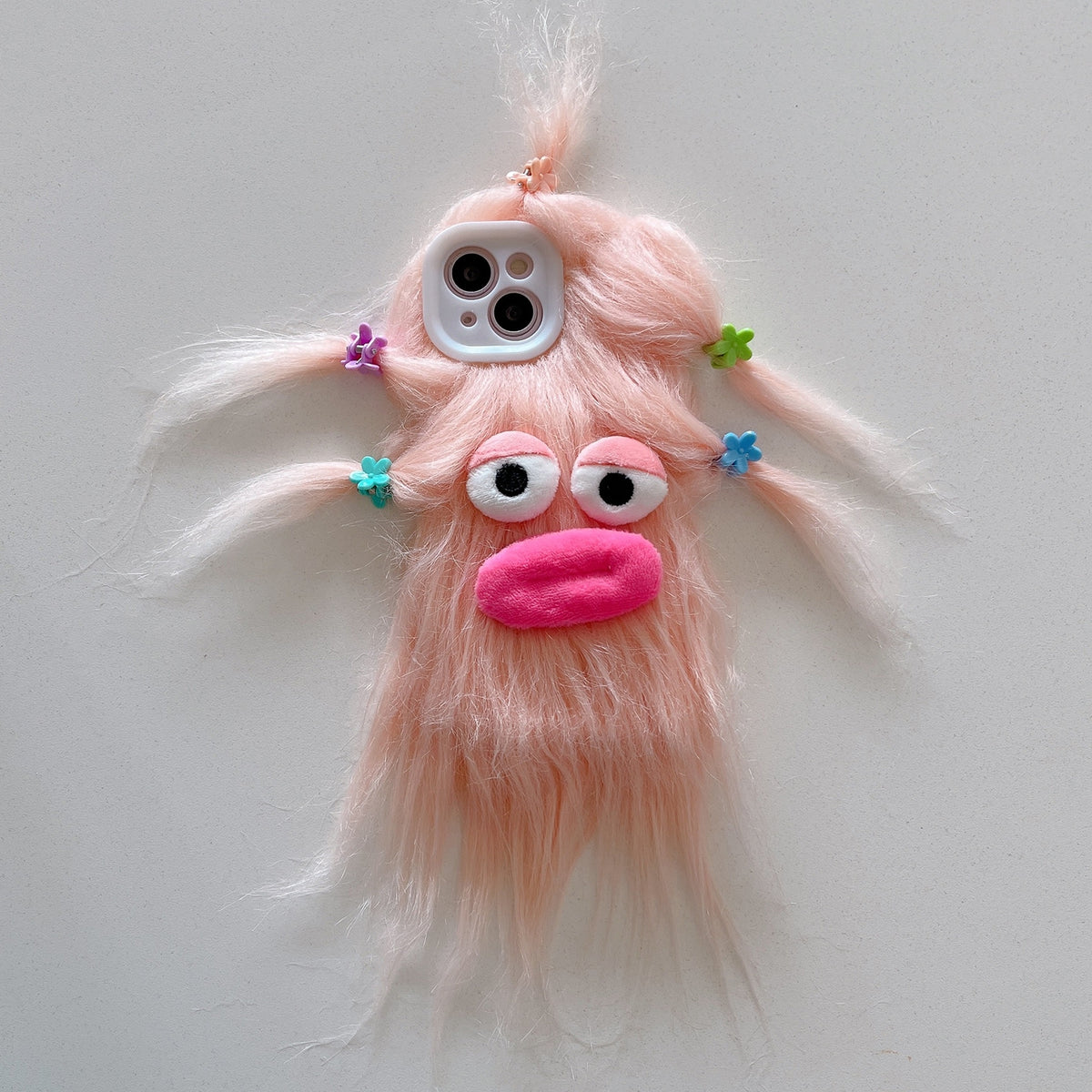 ELECTROPRIME For iPhone 15 Tied Hairstyle Plush Monster TPU Phone Case(Pink)