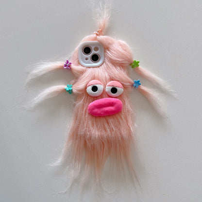 ELECTROPRIME For iPhone 15 Tied Hairstyle Plush Monster TPU Phone Case(Pink)