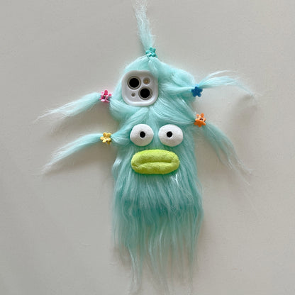 ELECTROPRIME For iPhone 15 Tied Hairstyle Plush Monster TPU Phone Case(Green)