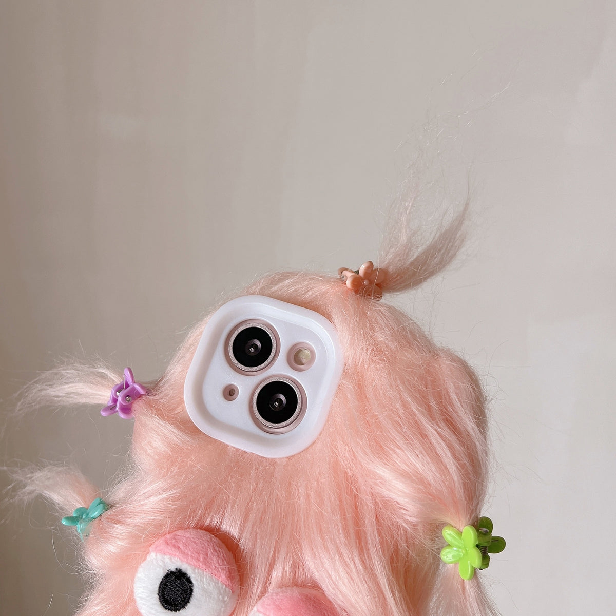 ELECTROPRIME For iPhone 15 Tied Hairstyle Plush Monster TPU Phone Case(Green)