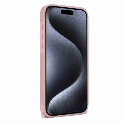 ELECTROPRIME For iPhone 15 Plus Rhombic Texture Phone Case with Dual Lanyard(Rose Gold)