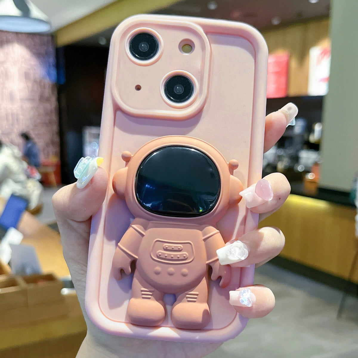 ELECTROPRIME For iPhone 15 Plus Astronaut 3D Relief Holder TPU + PC Full Coverage Phone Case(Pink)