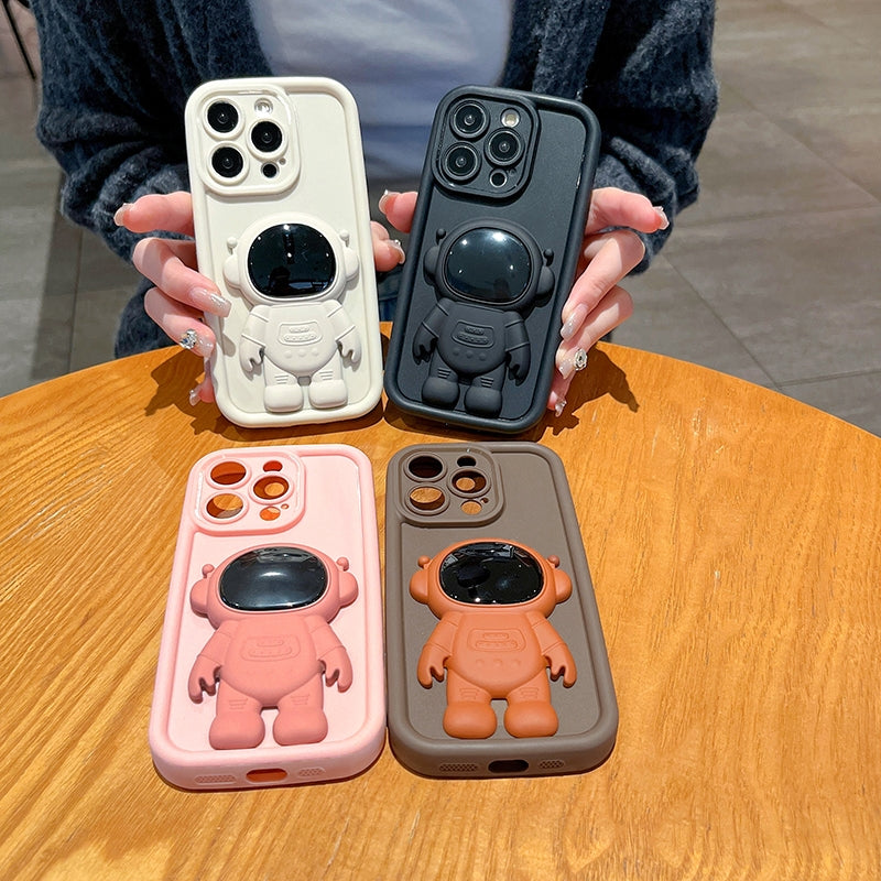 ELECTROPRIME For iPhone 15 Plus Astronaut 3D Relief Holder TPU + PC Full Coverage Phone Case(Pink)