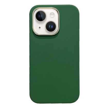 ELECTROPRIME For iPhone 15 Electroplated Metal Lens Frame Design MagSafe Silicone Phone Case(Dark Green)