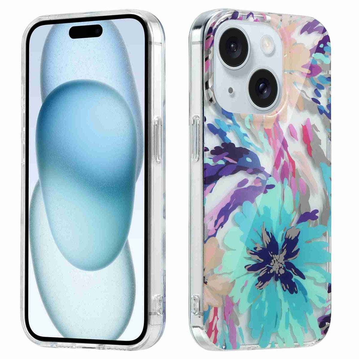 ELECTROPRIME For iPhone 15 Plus Electroplated Symphony Phone Case(Watercolor Flower)