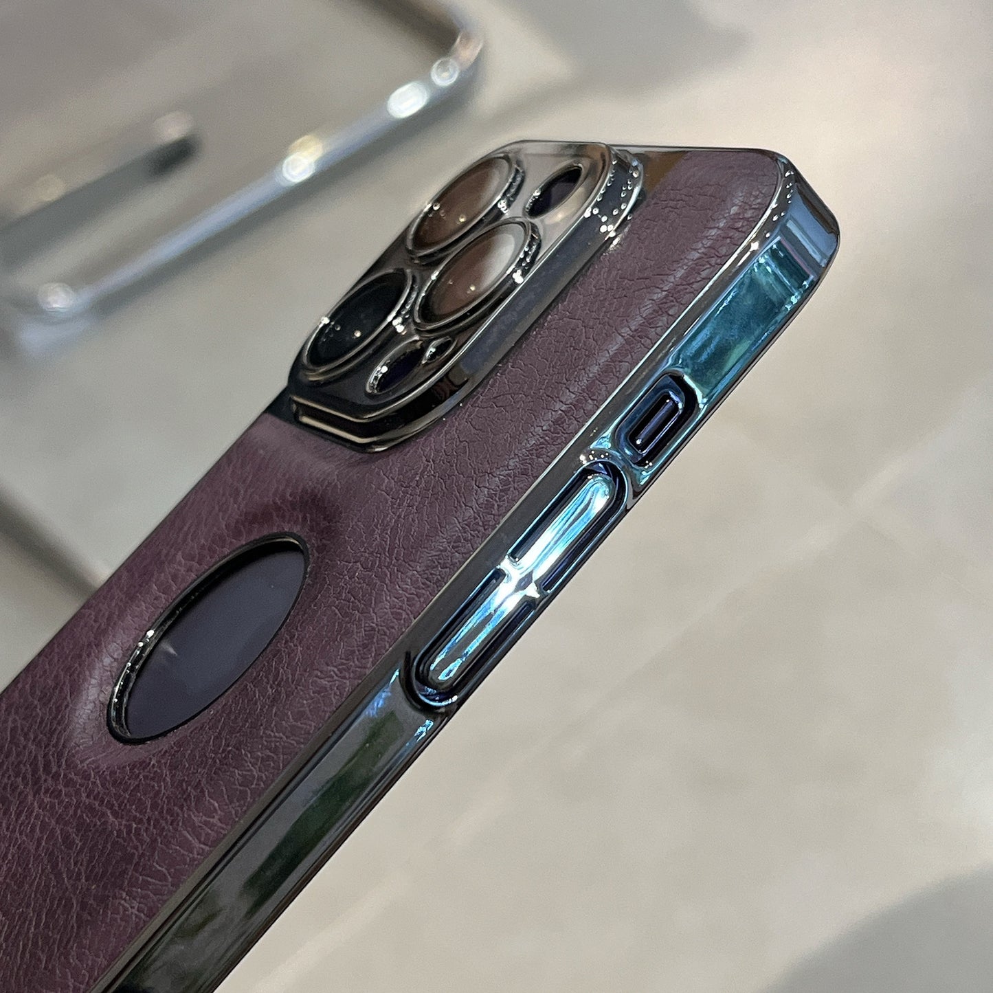 ELECTROPRIME For iPhone 15 Y3 Electroplated Fine Hole Leather Phone Case with Holder(Dark Purple)