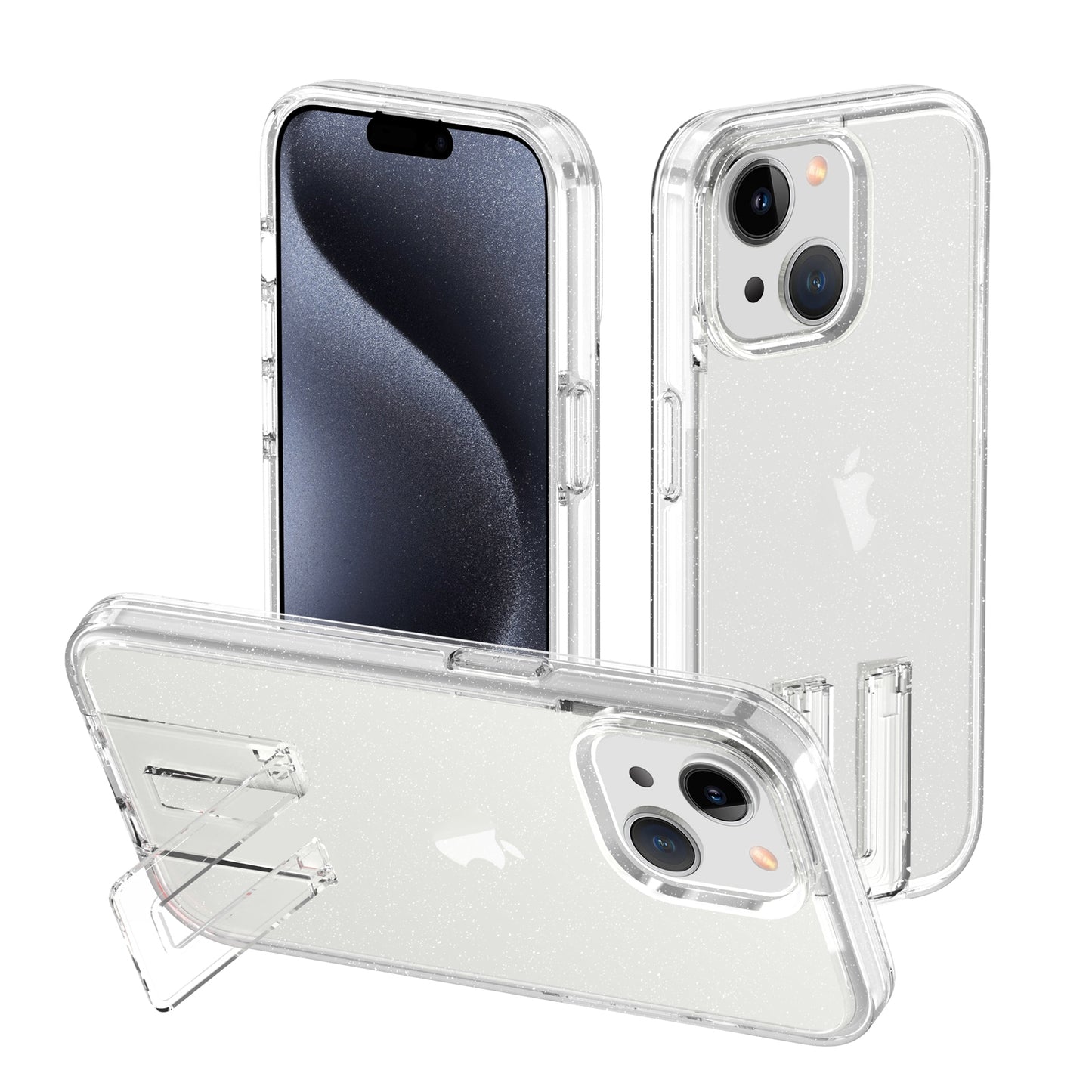ELECTROPRIME For iPhone 15 Shockproof Terminator Phone Case with Holder(Glitter White)