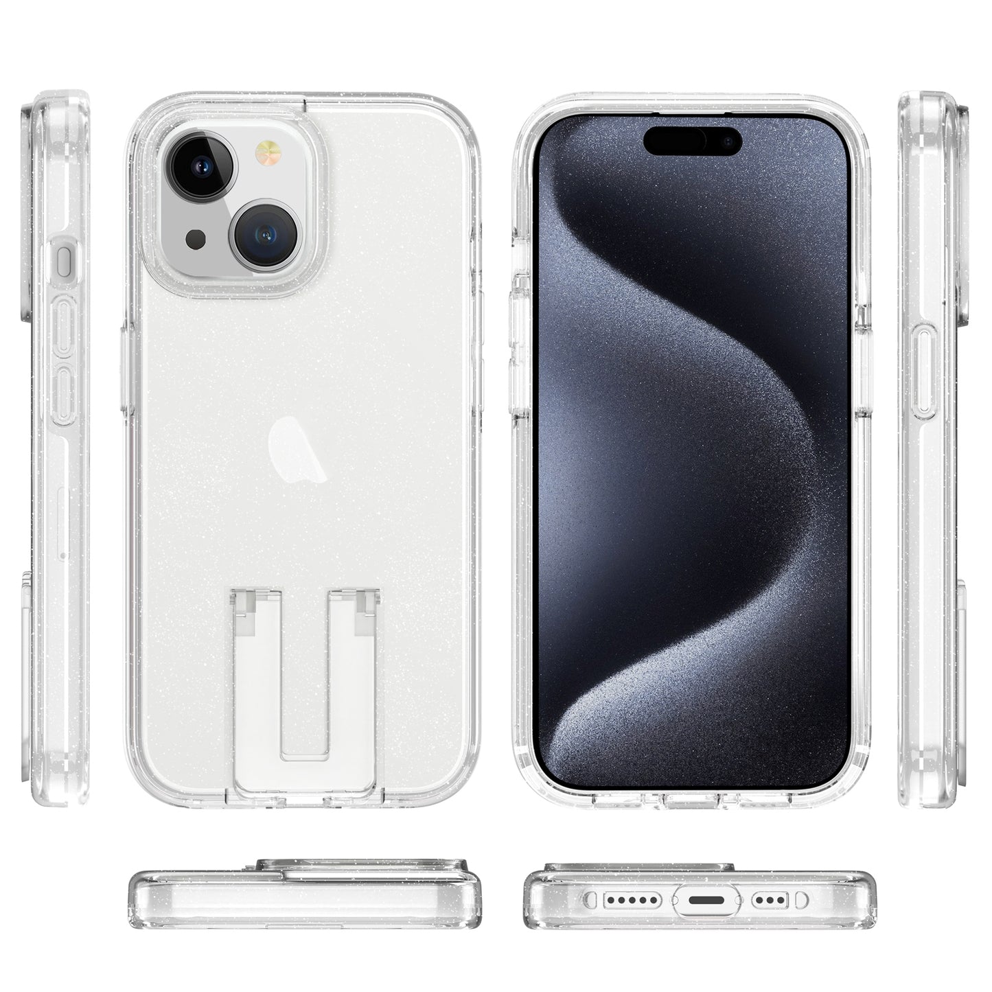 ELECTROPRIME For iPhone 15 Shockproof Terminator Phone Case with Holder(Glitter White)