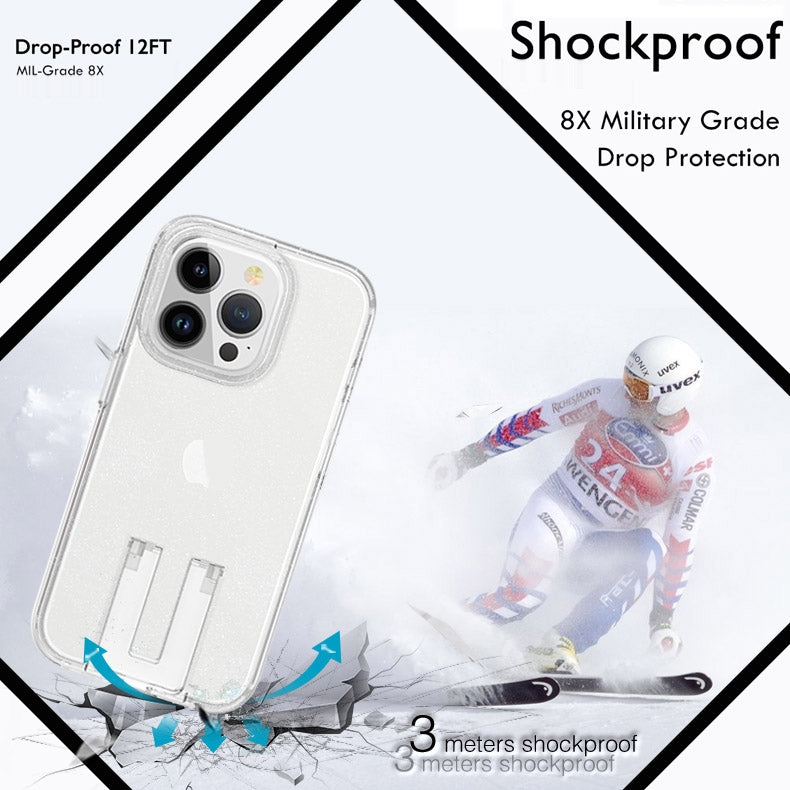 ELECTROPRIME For iPhone 15 Shockproof Terminator Phone Case with Holder(Glitter White)