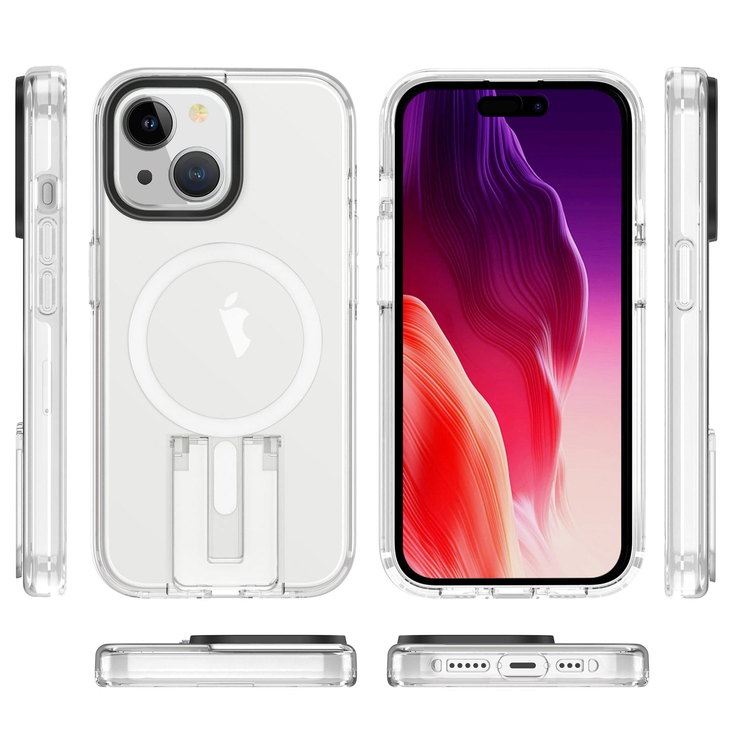 ELECTROPRIME For iPhone 15 Shockproof Terminator MagSafe Phone Case with Holder(Transparent)