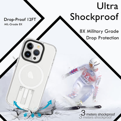 ELECTROPRIME For iPhone 15 Shockproof Terminator MagSafe Phone Case with Holder(Transparent)