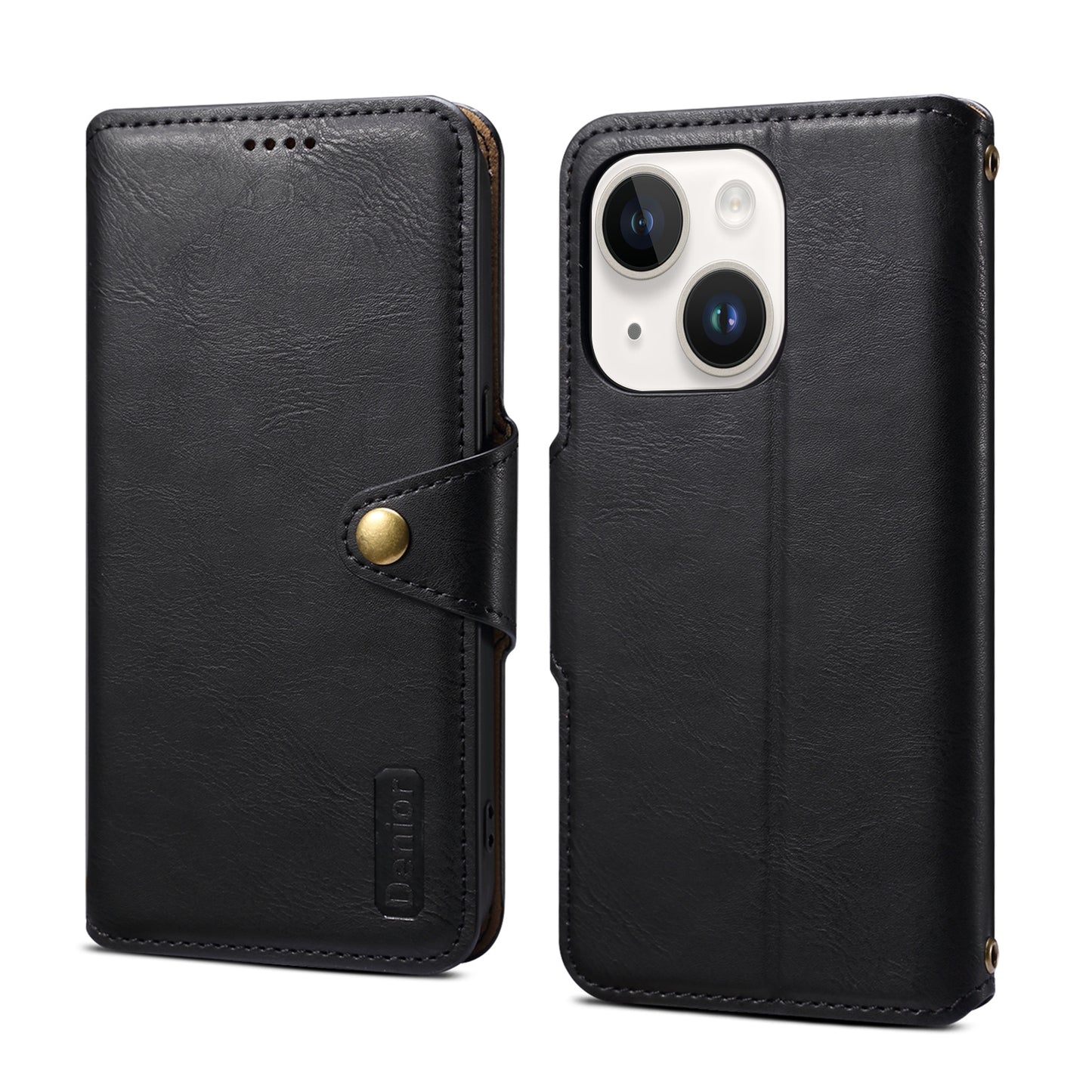 ELECTROPRIME For iPhone 15 Denior Cowhide Texture Wallet Style Leather Phone Case(Black)