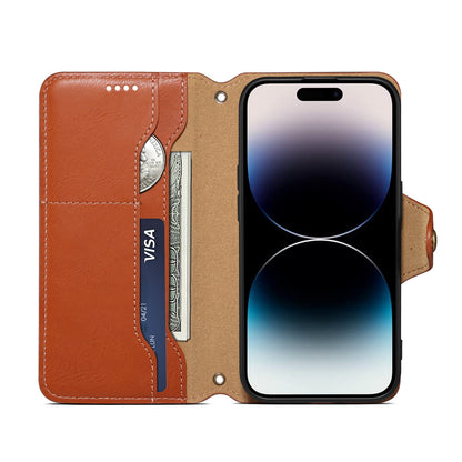 ELECTROPRIME For iPhone 15 Denior Cowhide Texture Wallet Style Leather Phone Case(Brown)