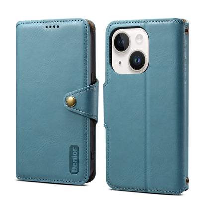 ELECTROPRIME For iPhone 15 Denior Cowhide Texture Wallet Style Leather Phone Case(Blue)