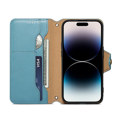 ELECTROPRIME For iPhone 15 Denior Cowhide Texture Wallet Style Leather Phone Case(Blue)