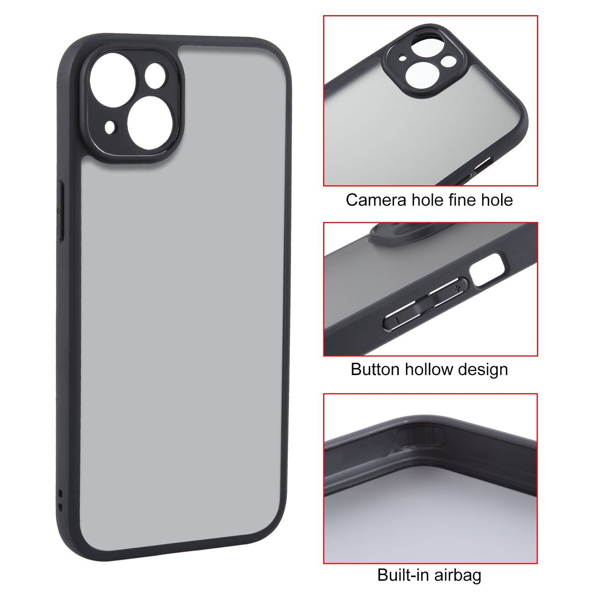 ELECTROPRIME For iPhone 15 Plus Fine Pore Matte Black TPU + PC Phone Case