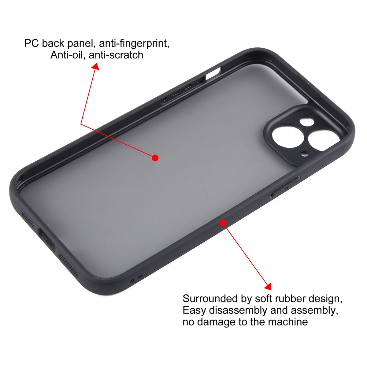 ELECTROPRIME For iPhone 15 Plus Fine Pore Matte Black TPU + PC Phone Case