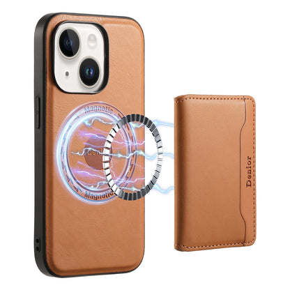 ELECTROPRIME For iPhone 15 Plus Denior Cowhide Texture Leather MagSafe Detachable Wallet Phone Case(Khaki)