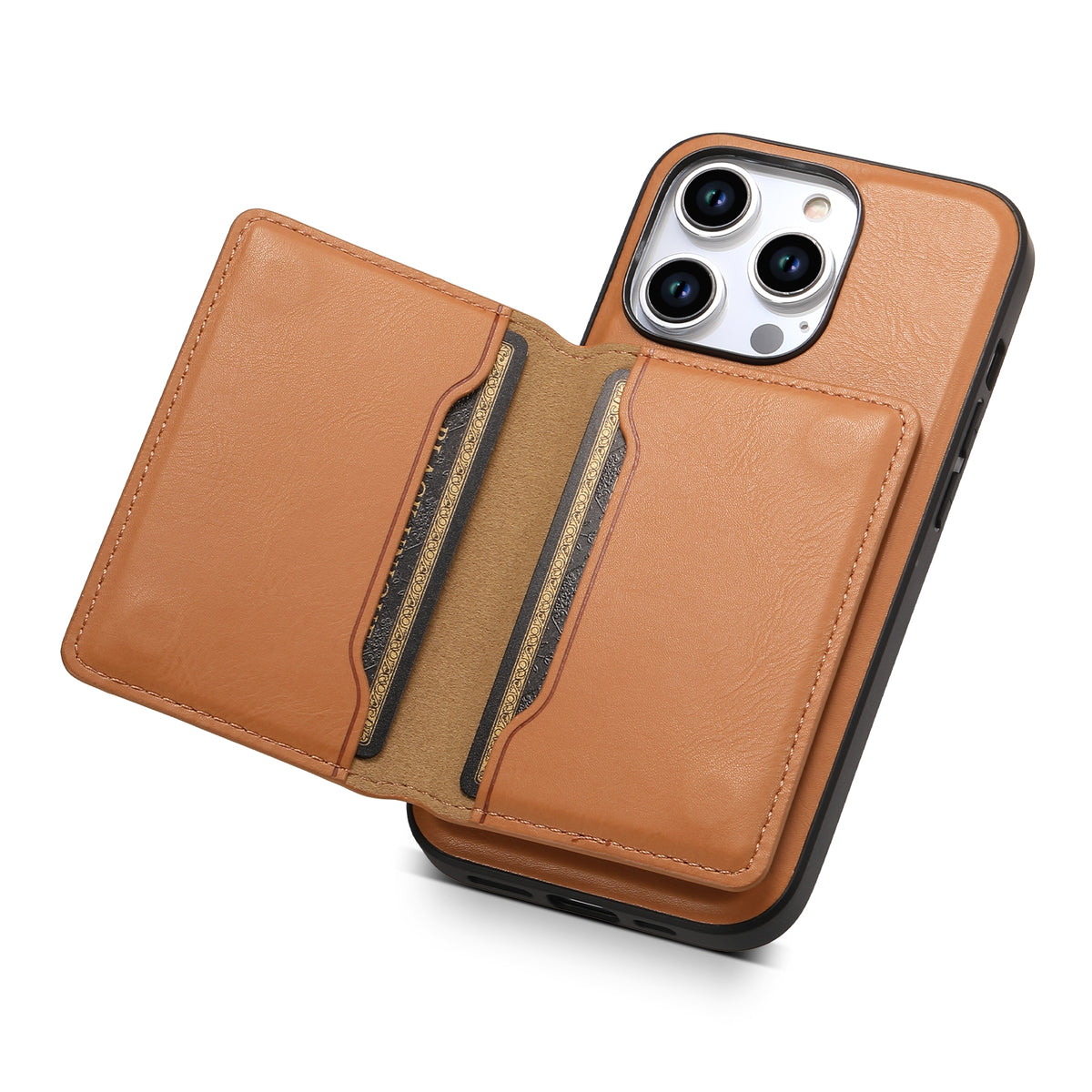 ELECTROPRIME For iPhone 15 Plus Denior Cowhide Texture Leather MagSafe Detachable Wallet Phone Case(Khaki)