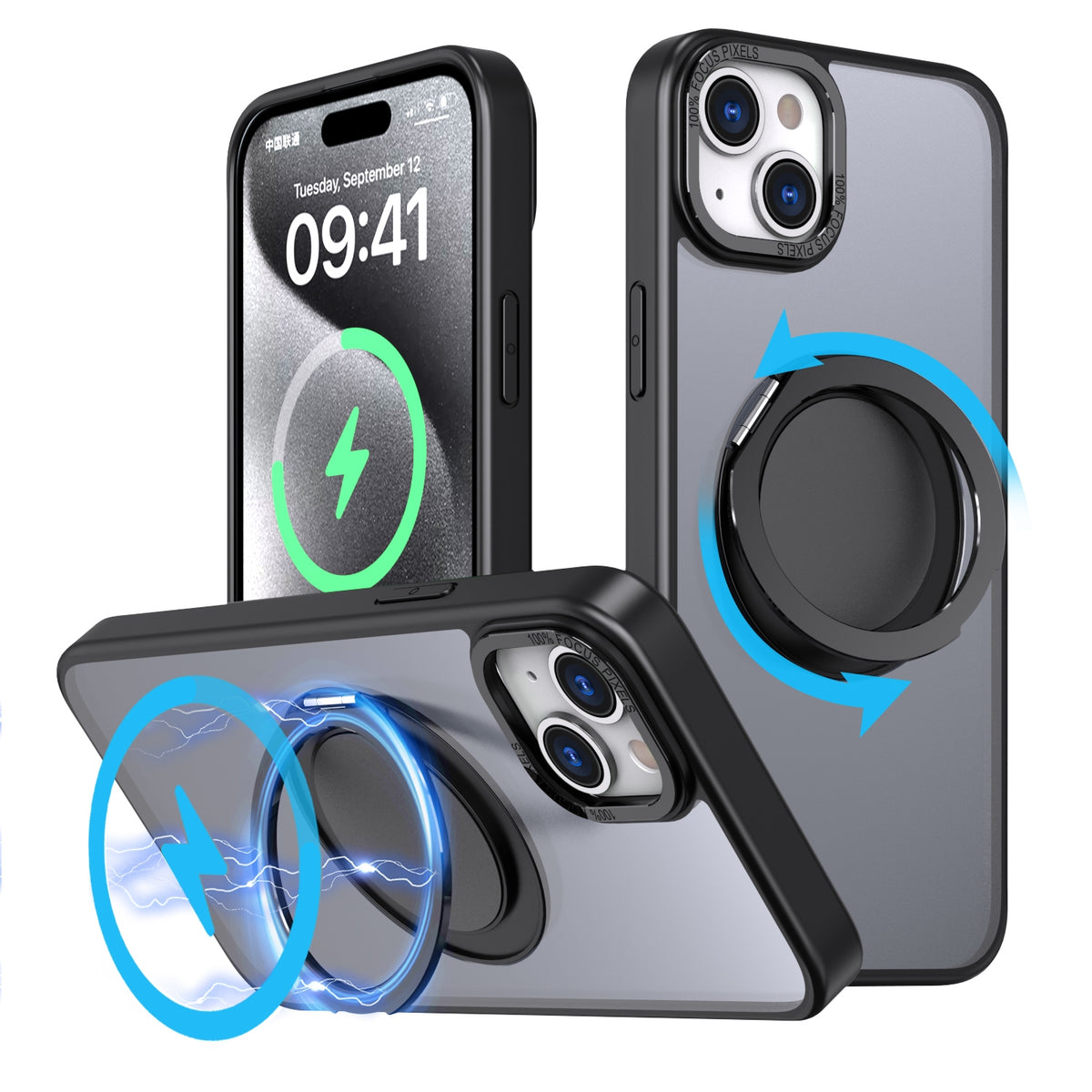 ELECTROPRIME For iPhone 15 Plus 360-degree Rotating MagSafe Magnetic Holder Phone Case(Black)