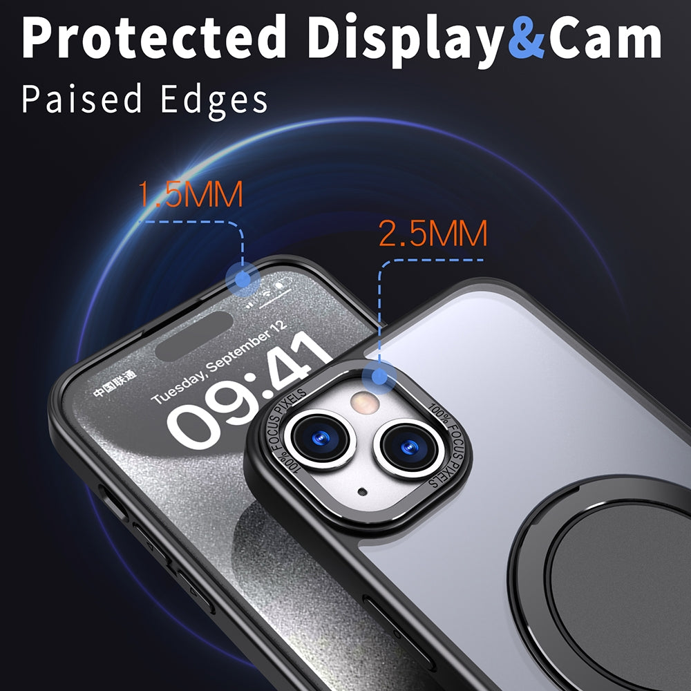 ELECTROPRIME For iPhone 15 Plus 360-degree Rotating MagSafe Magnetic Holder Phone Case(Black)