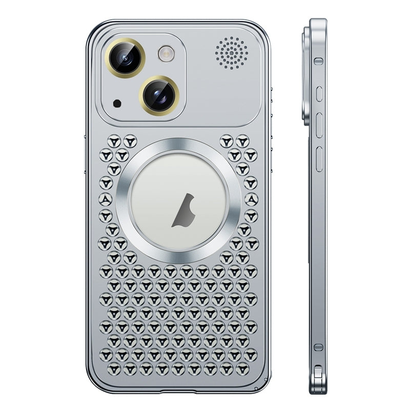 ELECTROPRIME For iPhone 15 Plus Spring Buckle MagSafe Magnetic Metal Aromatherapy Phone Case(Silver)