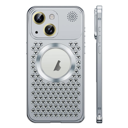ELECTROPRIME For iPhone 15 Plus Spring Buckle MagSafe Magnetic Metal Aromatherapy Phone Case(Silver)