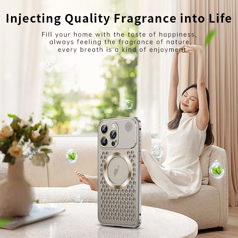 ELECTROPRIME For iPhone 15 Plus Spring Buckle MagSafe Magnetic Metal Aromatherapy Phone Case(Silver)