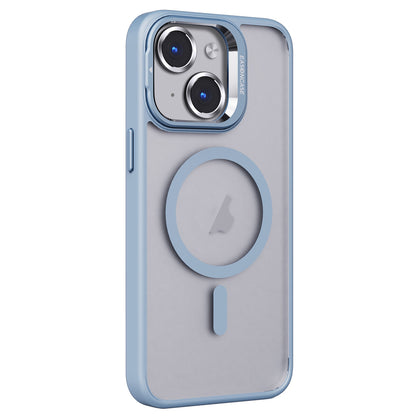 ELECTROPRIME For iPhone 15 Plus Invisible Lens Holder PC + TPU Frosted MagSafe Phone Case(Blue)