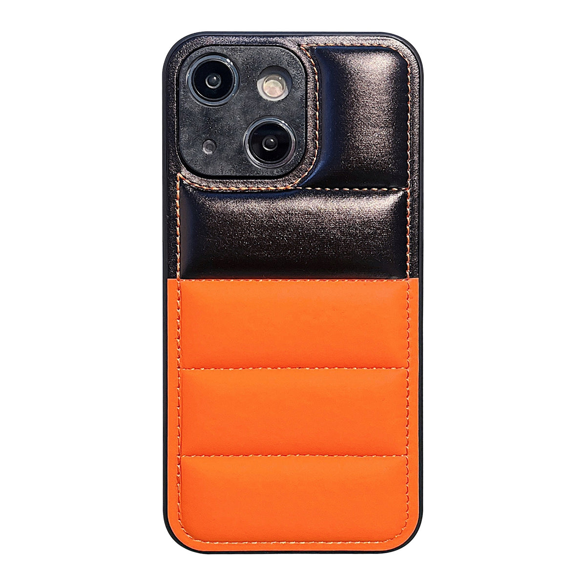 ELECTROPRIME For iPhone 15 Color Block Down Jacket Phone Case(Black Orange)