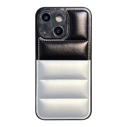 ELECTROPRIME For iPhone 15 Color Block Down Jacket Phone Case(Black Silver)