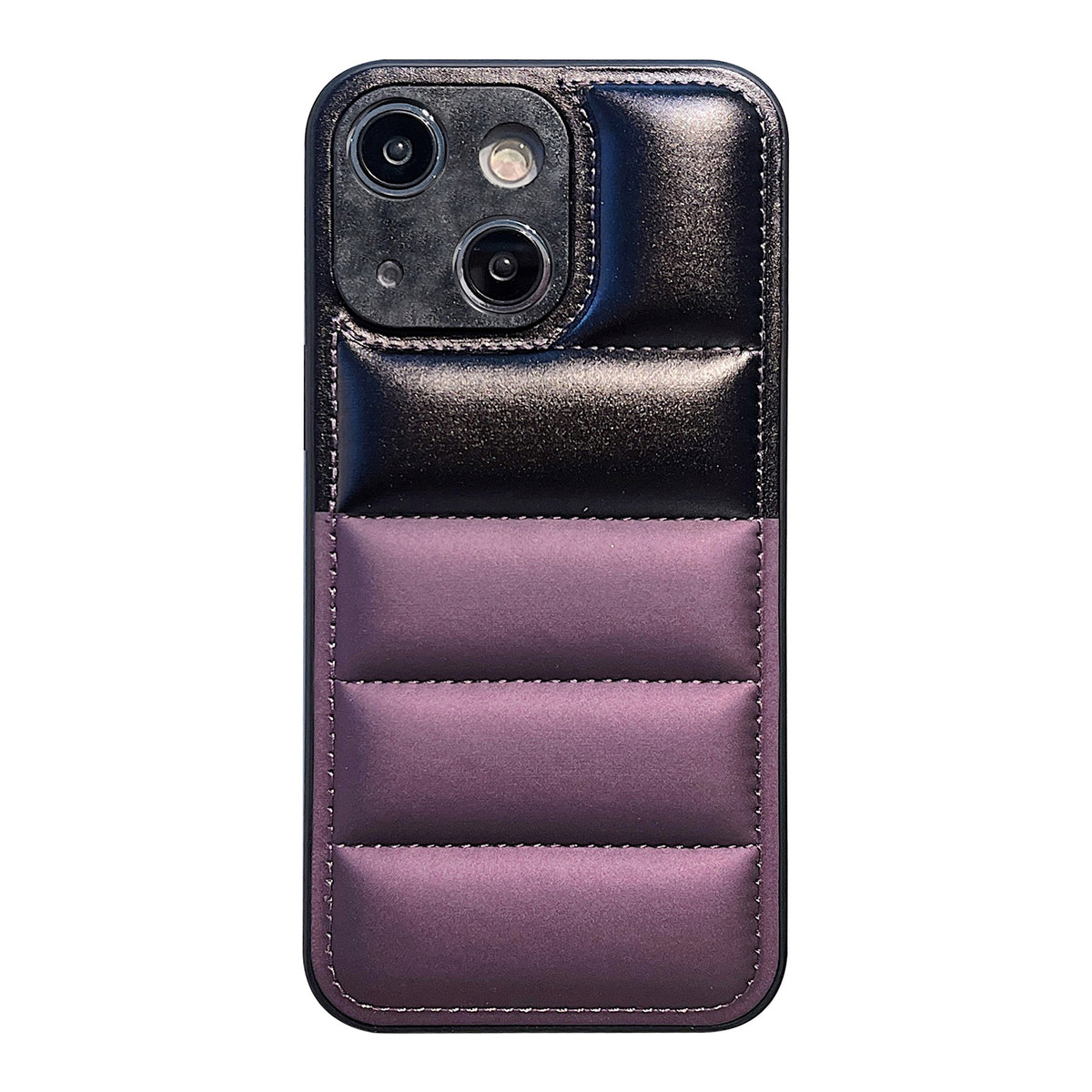 ELECTROPRIME For iPhone 15 Color Block Down Jacket Phone Case(Black Purple)
