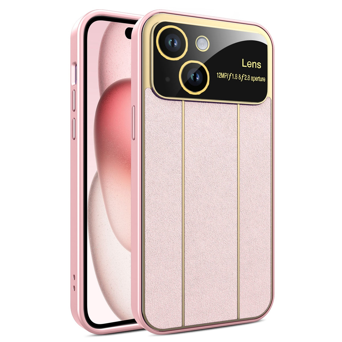 ELECTROPRIME For iPhone 15 Electroplating Litchi Grain Large Window Phone Case(Pink)