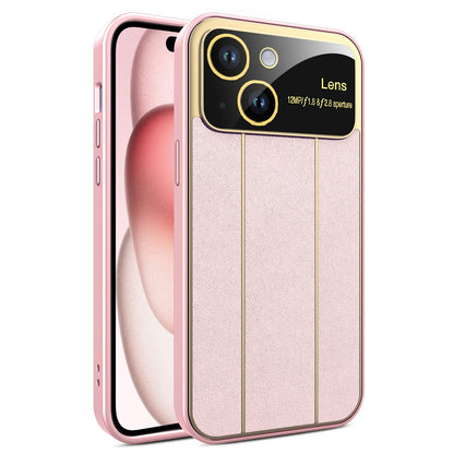 ELECTROPRIME For iPhone 15 Electroplating Litchi Grain Large Window Phone Case(Pink)