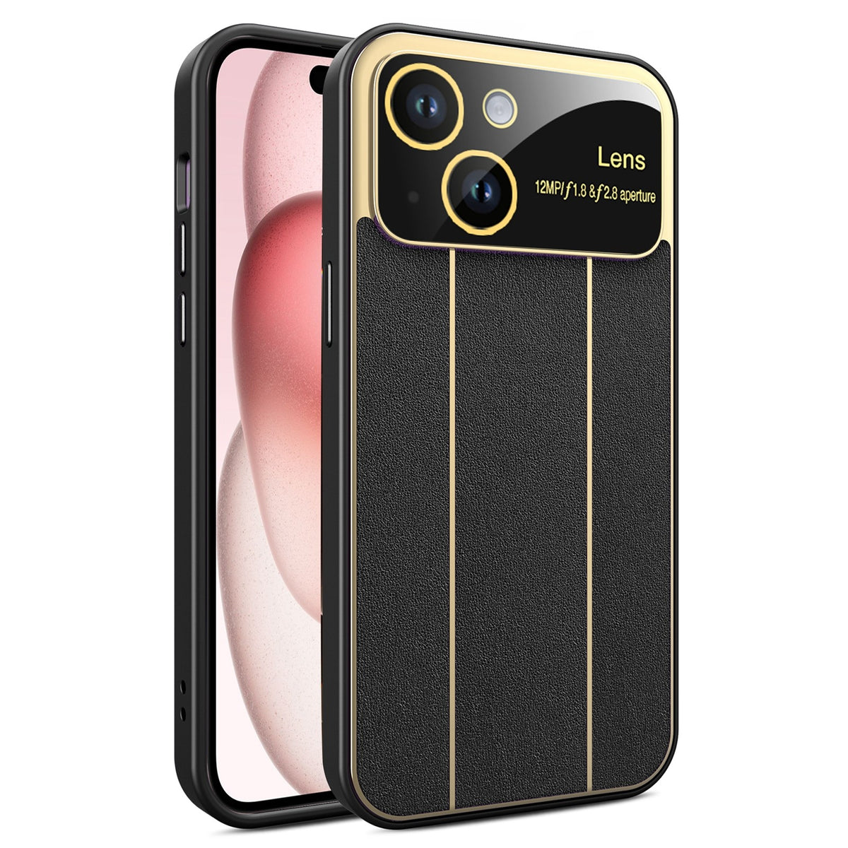 ELECTROPRIME For iPhone 15 Electroplating Litchi Grain Large Window Phone Case(Black)