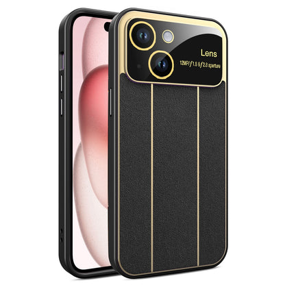 ELECTROPRIME For iPhone 15 Electroplating Litchi Grain Large Window Phone Case(Black)